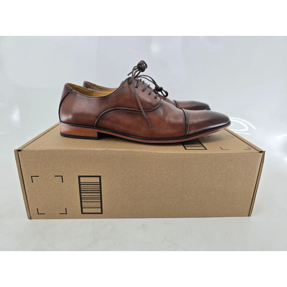 Tommy Hilfiger Saylor Cap Toe Oxford Mens 13 Brown Dress Shoes TMSAYLOR -Good